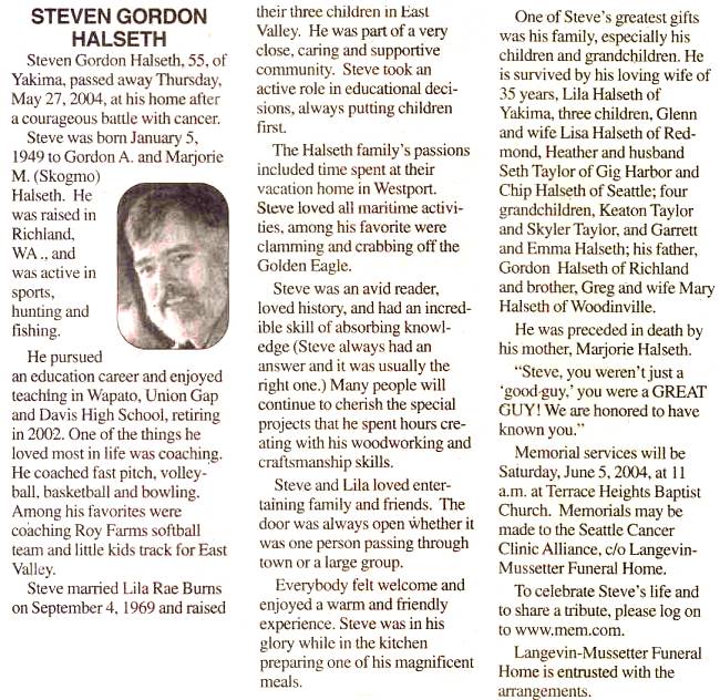 Steven Halseth - Funeral Notice