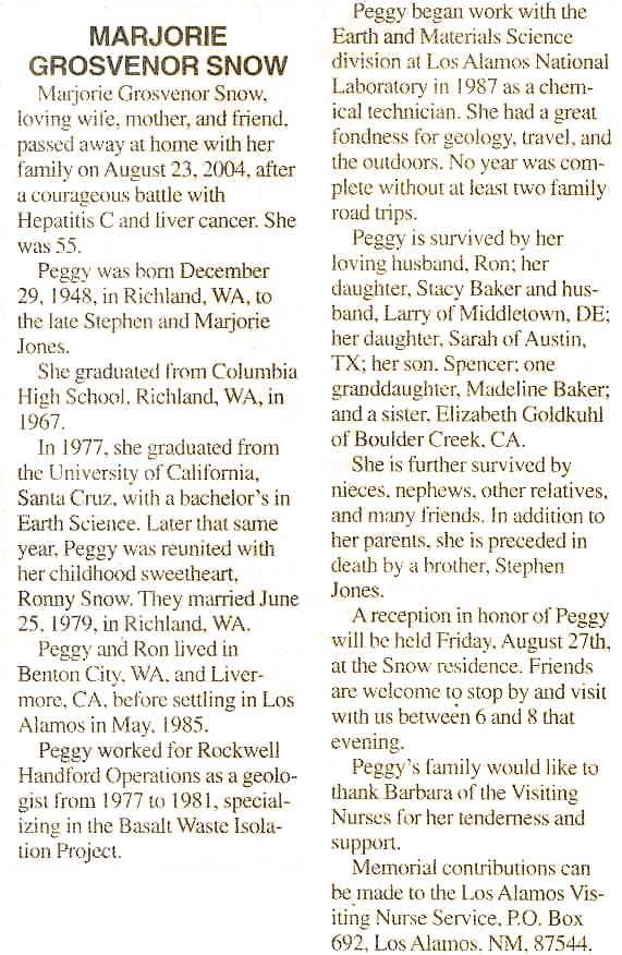 Peggy Jones Snow - Funeral Notice